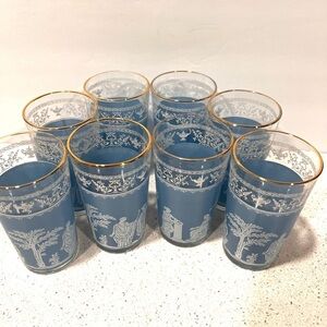 Set of 8 Mid-century Regency tumblers. Jeannette Glass Co. Hellenic Blue. 1960’s